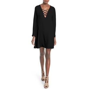 ASTR Black Lace-up Bell Sleeve Shift Dress - Small
